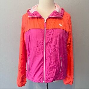 ABERCROMBIE & FITCH Women’s Pink Orange Hooded Windbreaker Jacket Large NWT